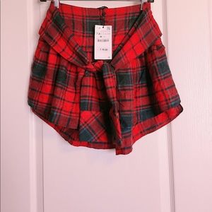 ZARA red plaid mini skirt size XS NWT
